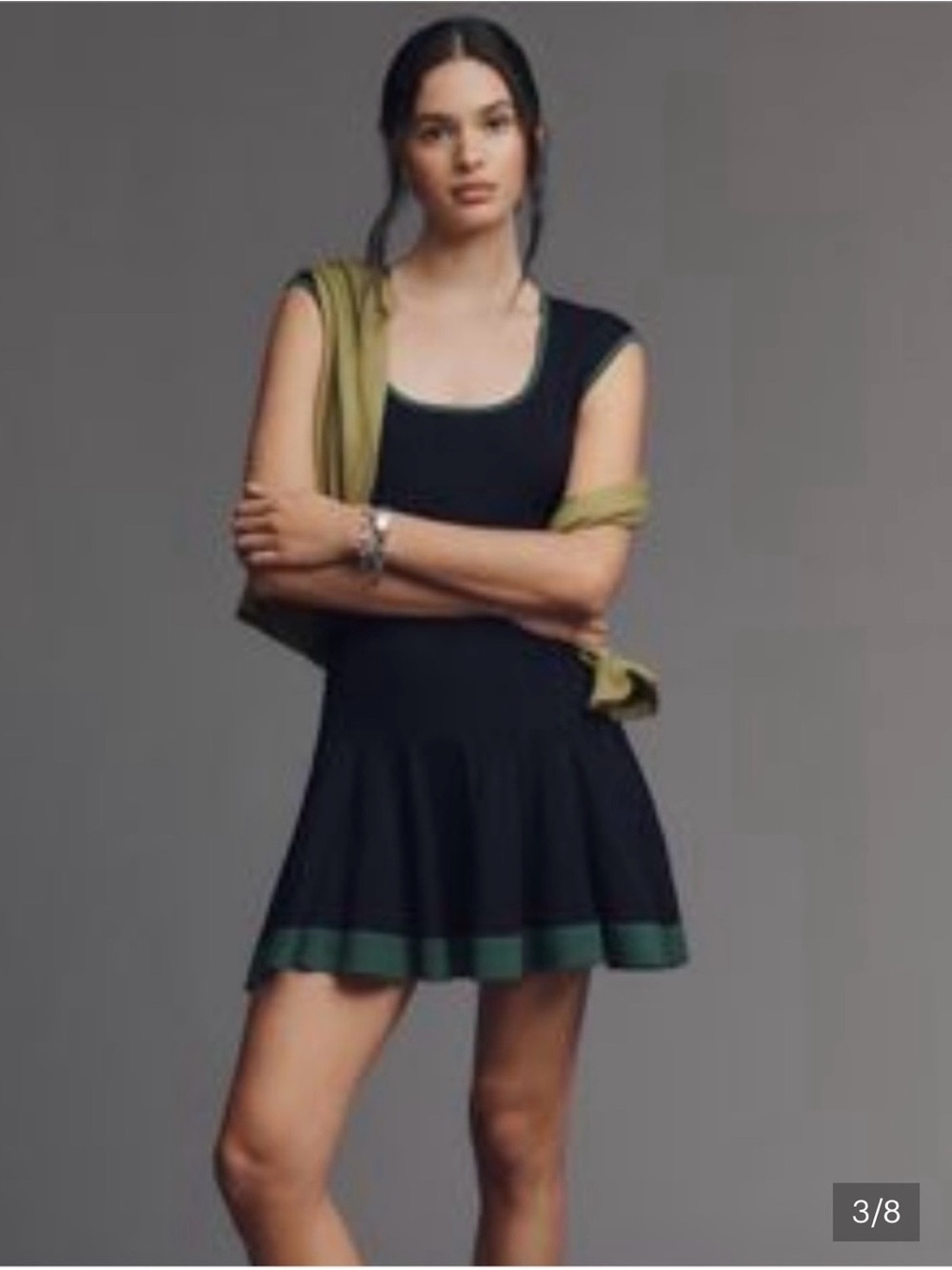 NWT Maeve Beca Ribbed Sweater Fit and Flare Mini Dress Navy/Green